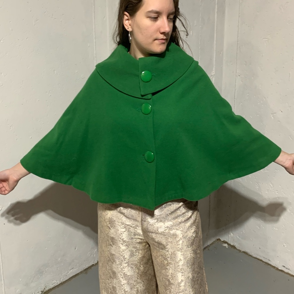 Vintage Wool Button Up Cape, 3/4 Length Sleeves, OSFM, Made in Australia